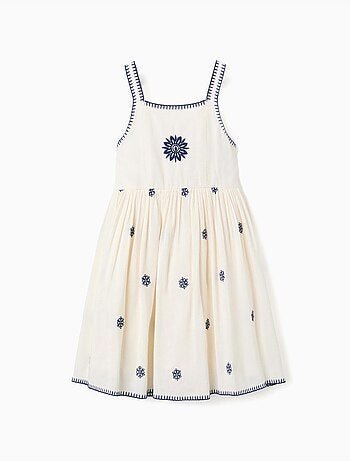 Robe sans manches en coton et lin avec broderie florale
