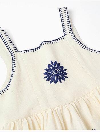 Robe sans manches en coton et lin avec broderie florale