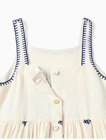 Robe sans manches en coton et lin avec broderie florale