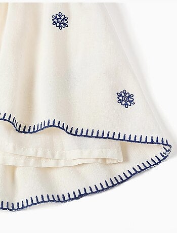 Robe sans manches en coton et lin avec broderie florale