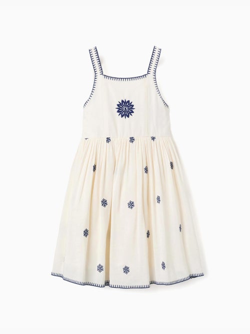 Robe sans manches en coton et lin avec broderie florale - Kiabi