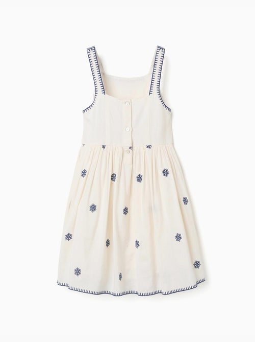 Robe sans manches en coton et lin avec broderie florale - Kiabi