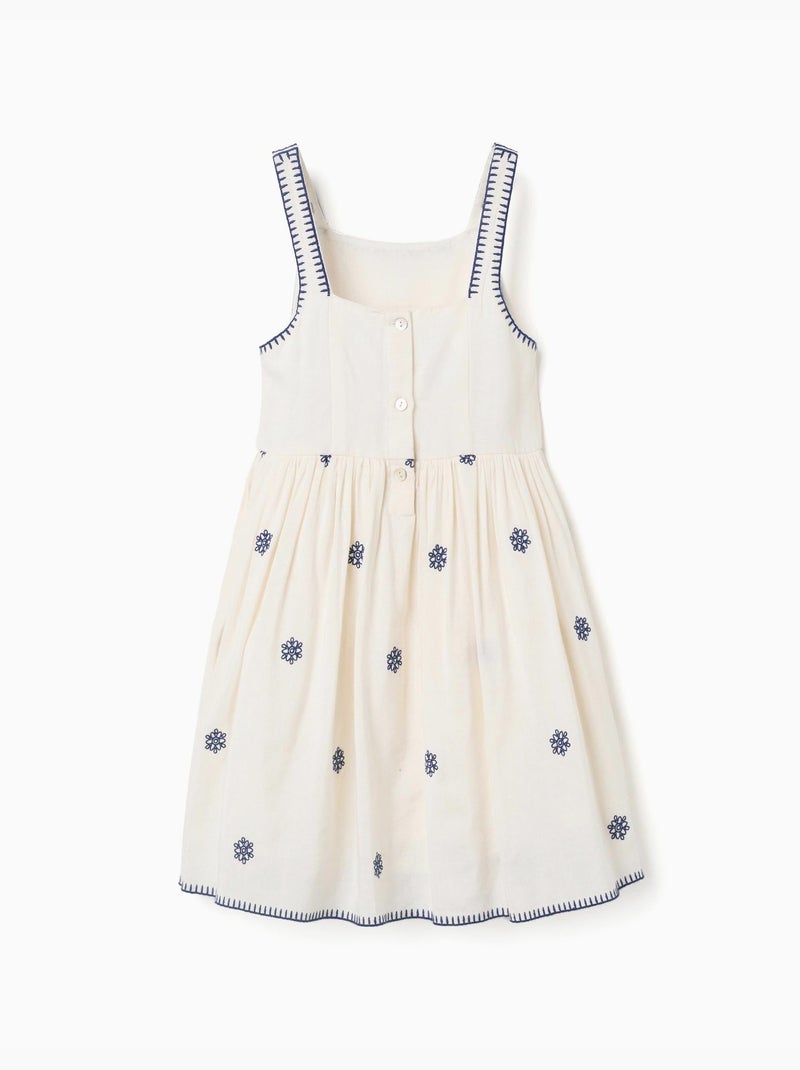 Robe sans manches en coton et lin avec broderie florale Beige clair - Kiabi