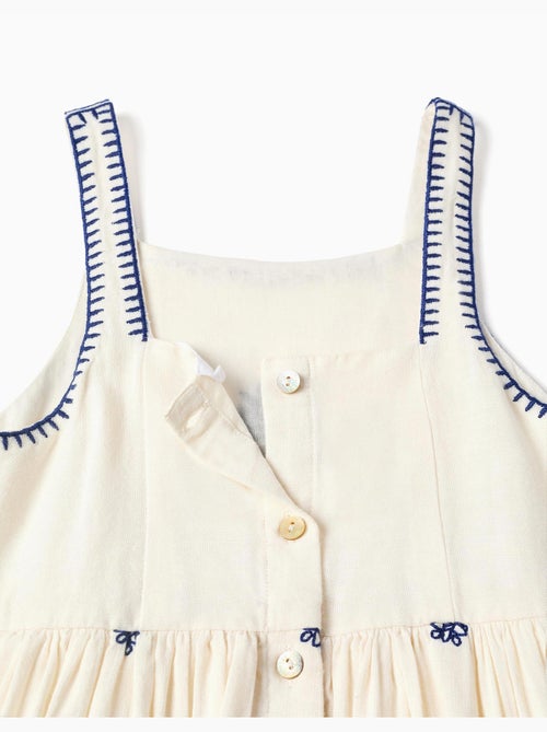 Robe sans manches en coton et lin avec broderie florale - Kiabi