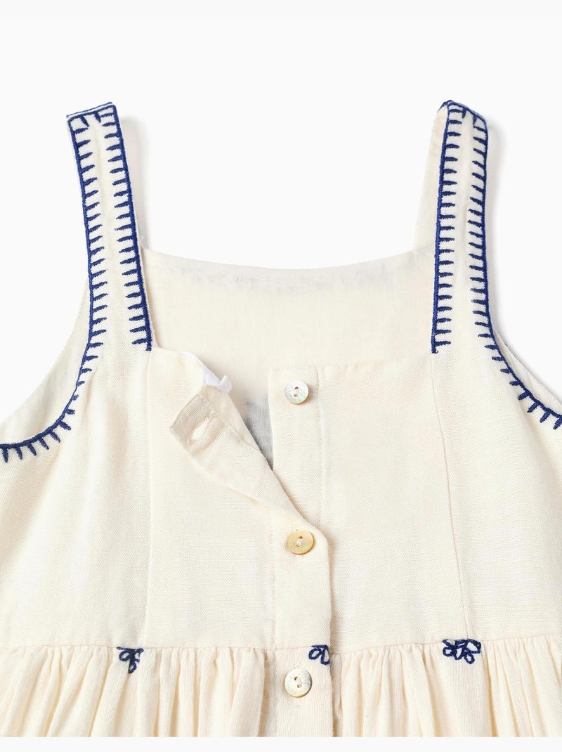Robe sans manches en coton et lin avec broderie florale Beige clair - Kiabi