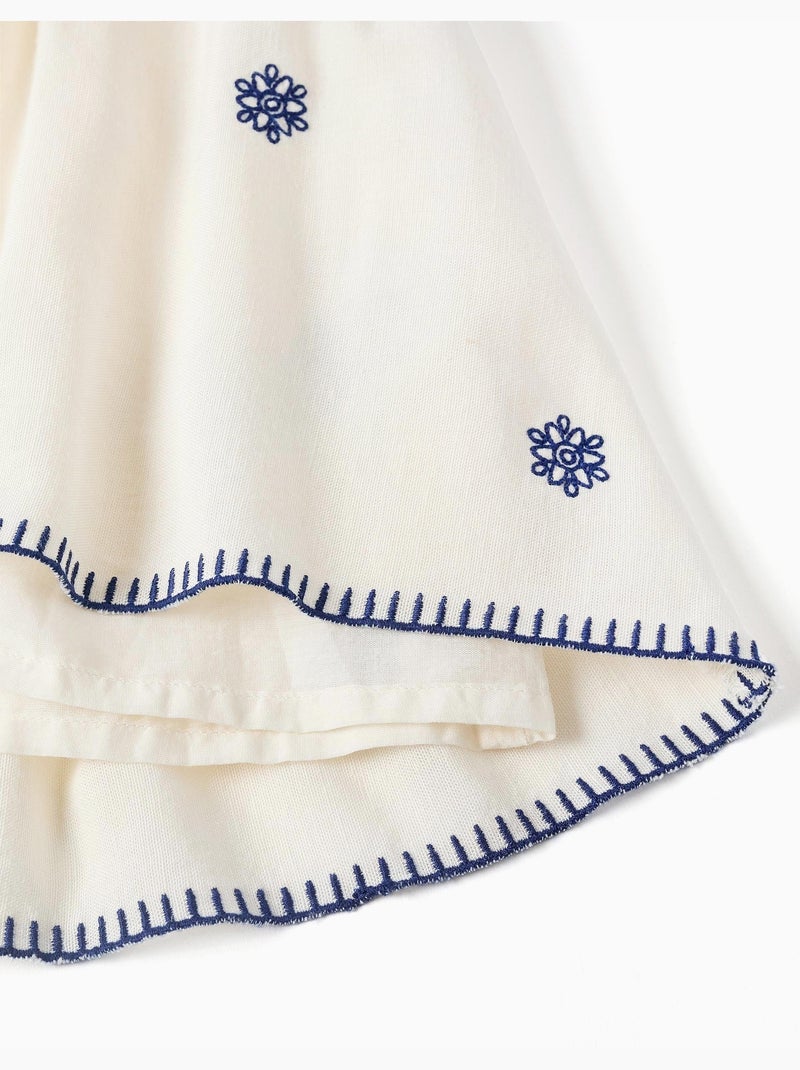 Robe sans manches en coton et lin avec broderie florale Beige clair - Kiabi