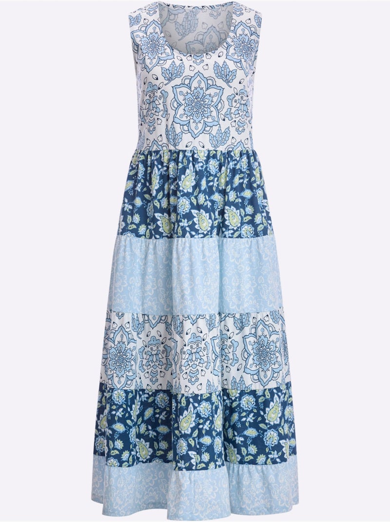 Robe sans manches en jersey avec motif floral patchwork - Taille standard - Moda Vilona Bleu Bleu - Kiabi