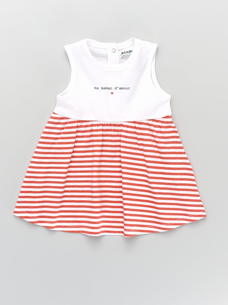 Robe sans manches en jersey rayé + message blanc/rouge rayé - Kiabi