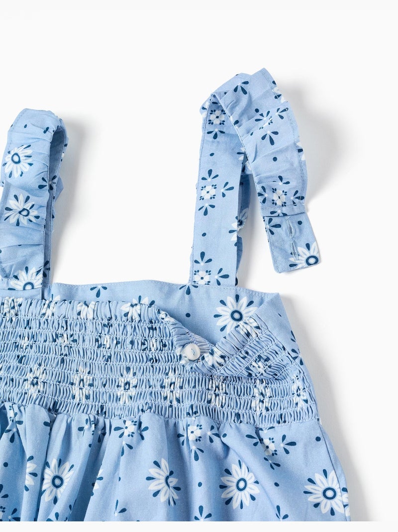 Robe sans manches en popeline avec motif floral Bleu clair - Kiabi