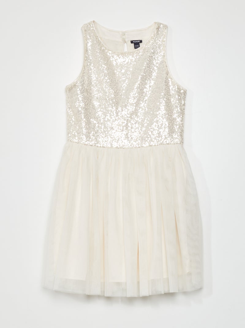 Robe sans manches en sequins et tulle Champagne - Kiabi