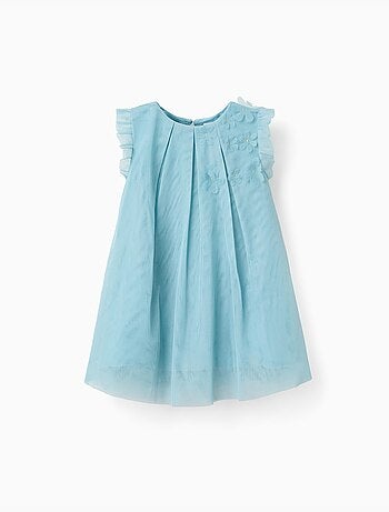 Robe sans manches en tulle à volants et fleurs