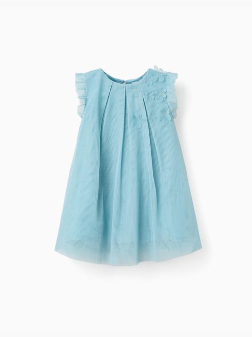 Robe sans manches en tulle à volants et fleurs - Kiabi
