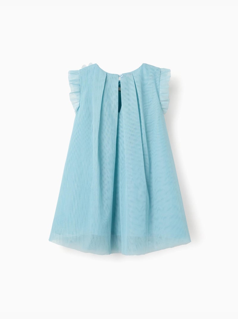 Robe sans manches en tulle à volants et fleurs Bleu clair - Kiabi
