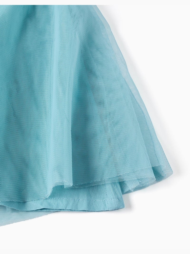 Robe sans manches en tulle à volants et fleurs Bleu clair - Kiabi
