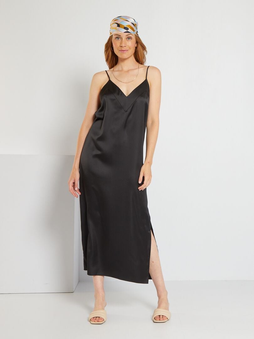 Robe satinée à fines bretelles noir - Kiabi