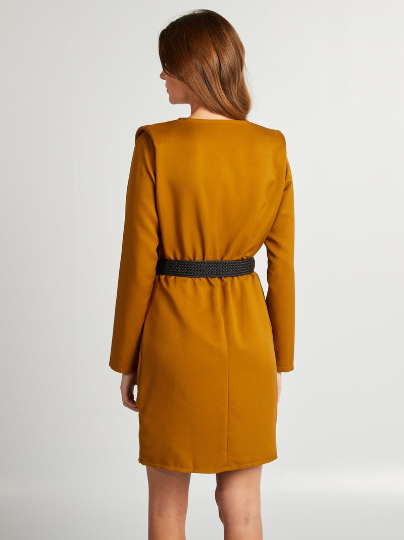 Robe satinée encolure cache-coeur Marron - Kiabi