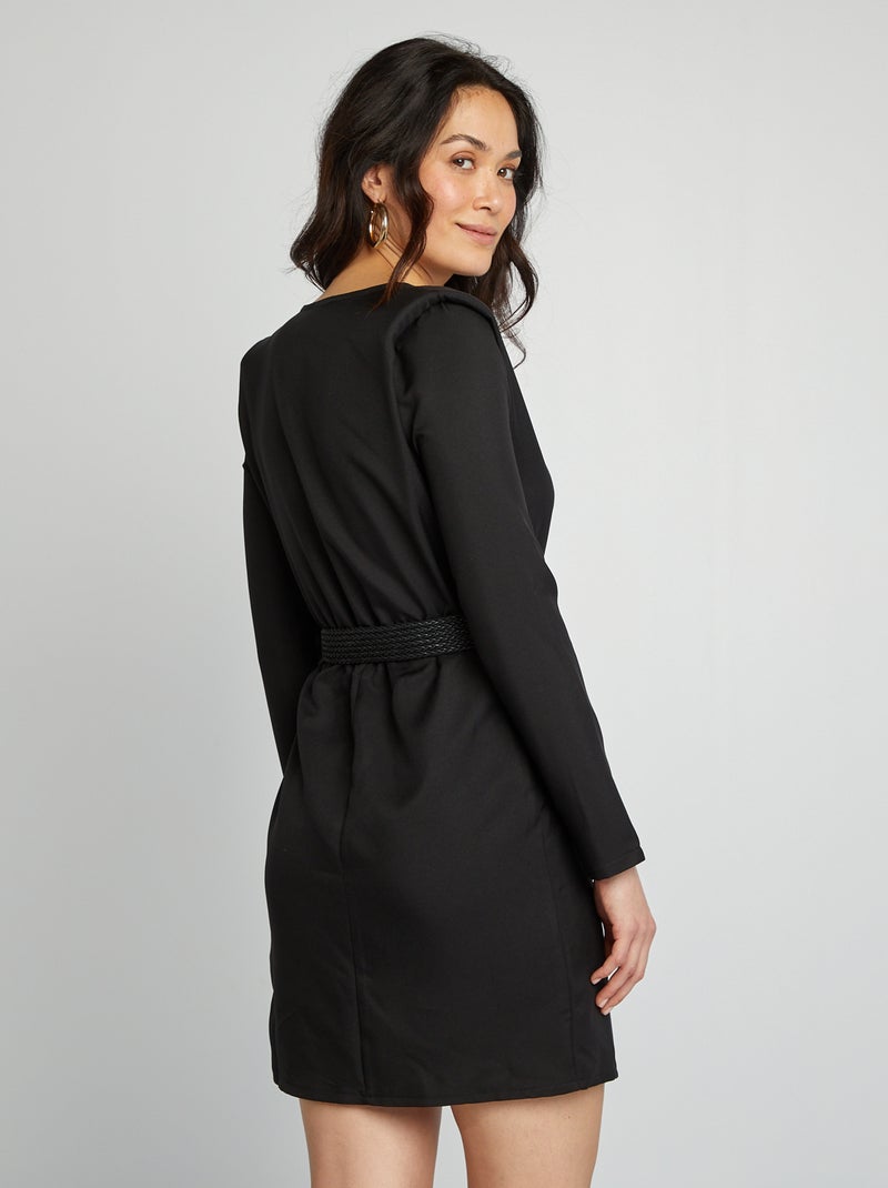 Robe satinée encolure cache-coeur Noir - Kiabi