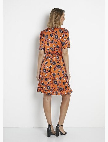 Robe satinée fleurie manches papillon - Afibel