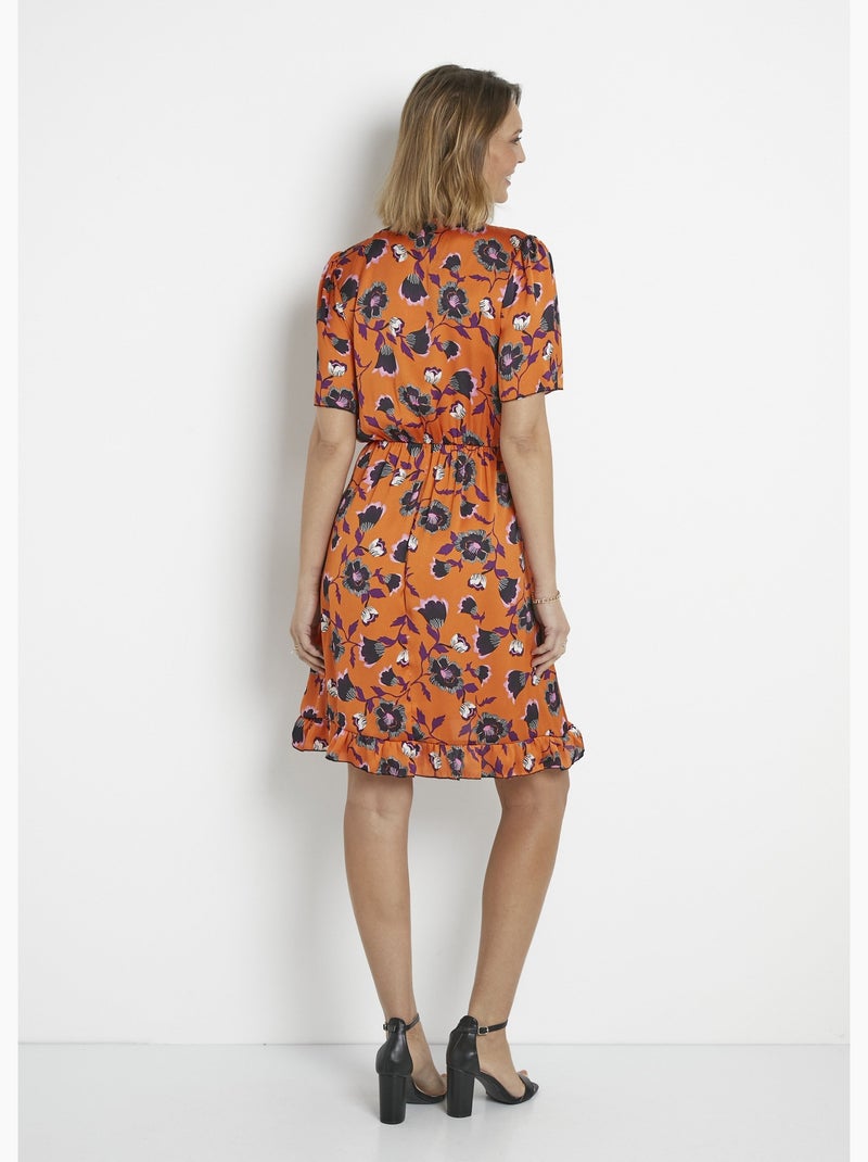 Robe satinée fleurie manches papillon - Afibel Orange - Kiabi