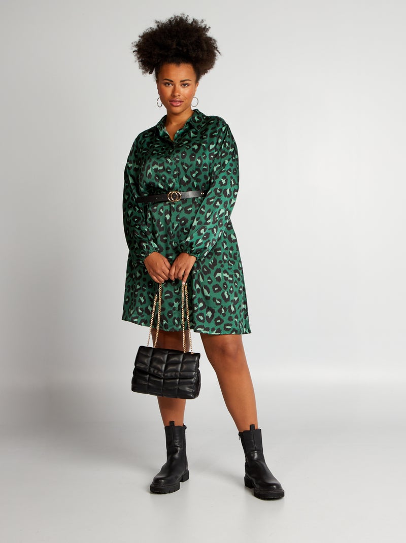 Robe satinée imprimé léopard Vert léopard - Kiabi