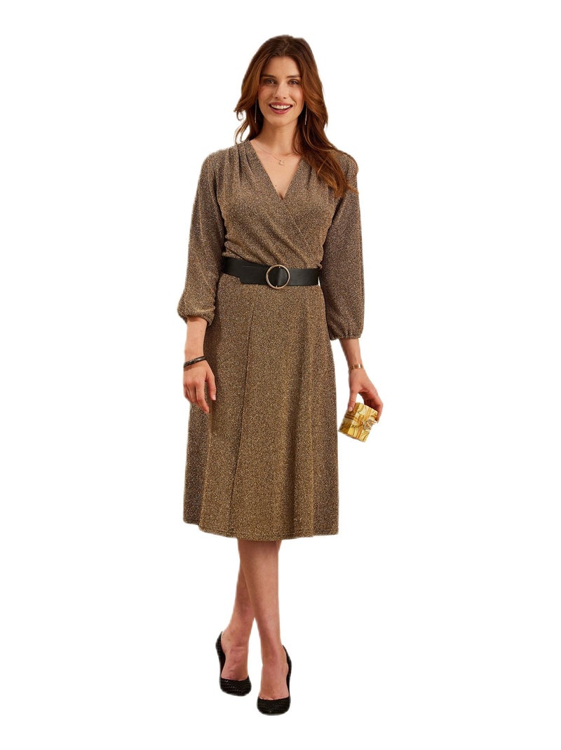 Robe scintillante encolure cache-coeur Doré/or - Kiabi