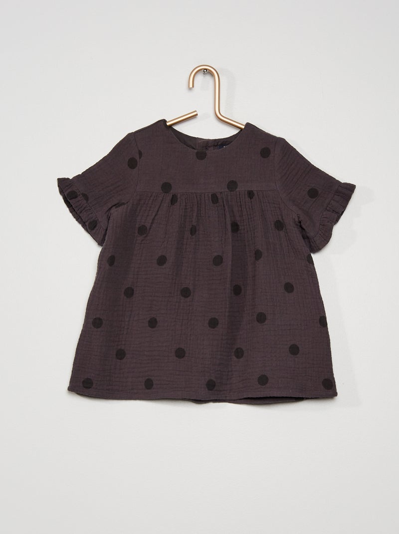 Robe seersucker gris à pois - Kiabi
