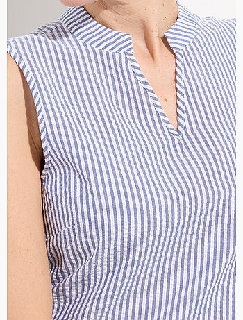 Robe seersucker rayé sans manches volantée - afibel