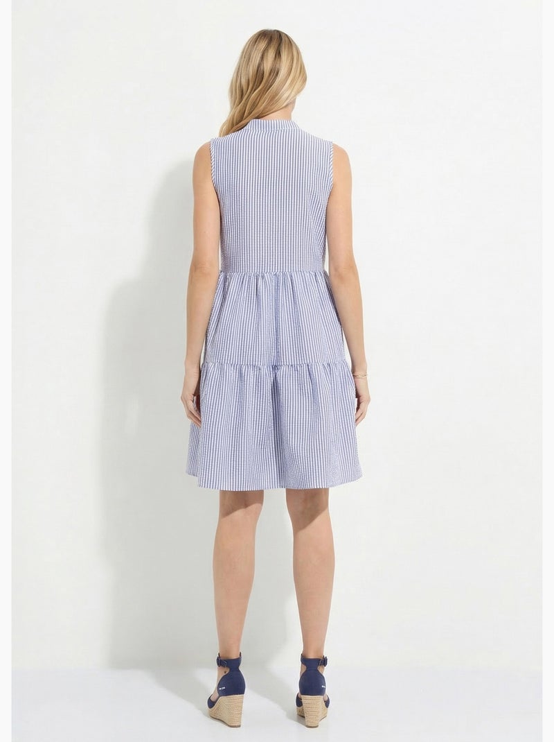Robe seersucker rayé sans manches volantée - afibel Bleu - Kiabi