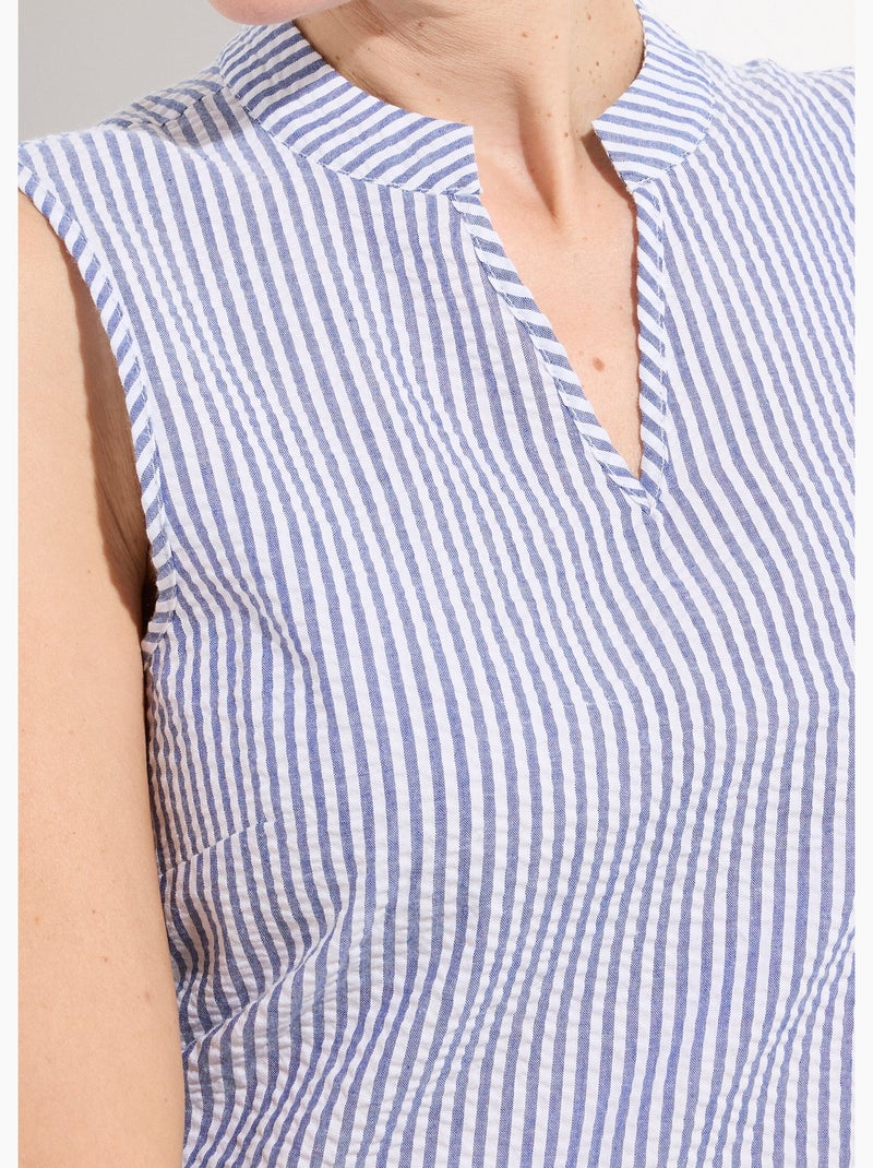 Robe seersucker rayé sans manches volantée - afibel Bleu - Kiabi
