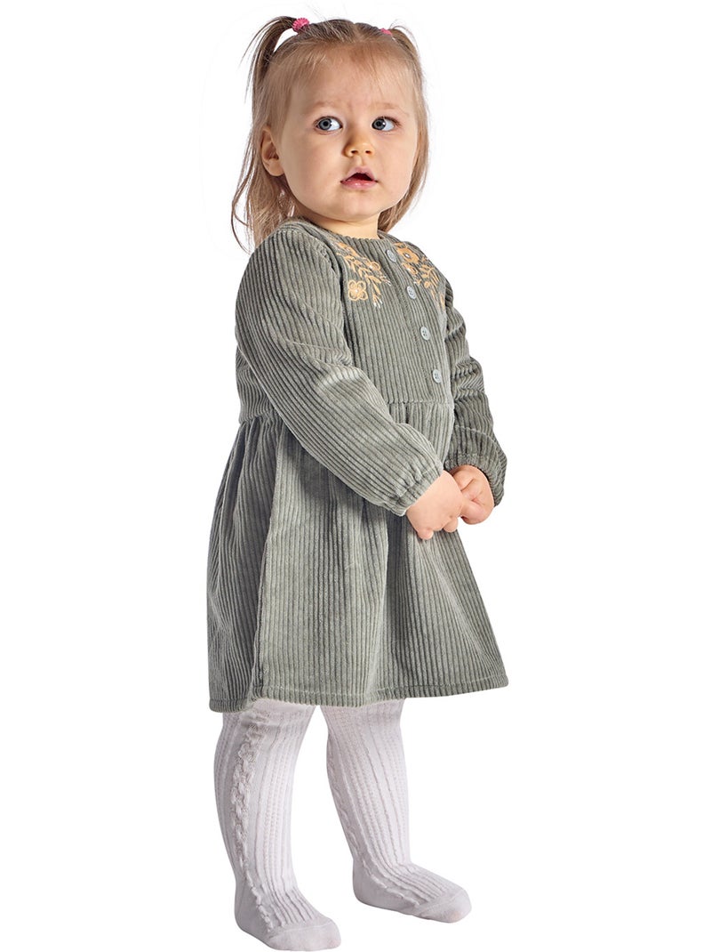 Robe simone velours cotele manches longues Vert - Kiabi