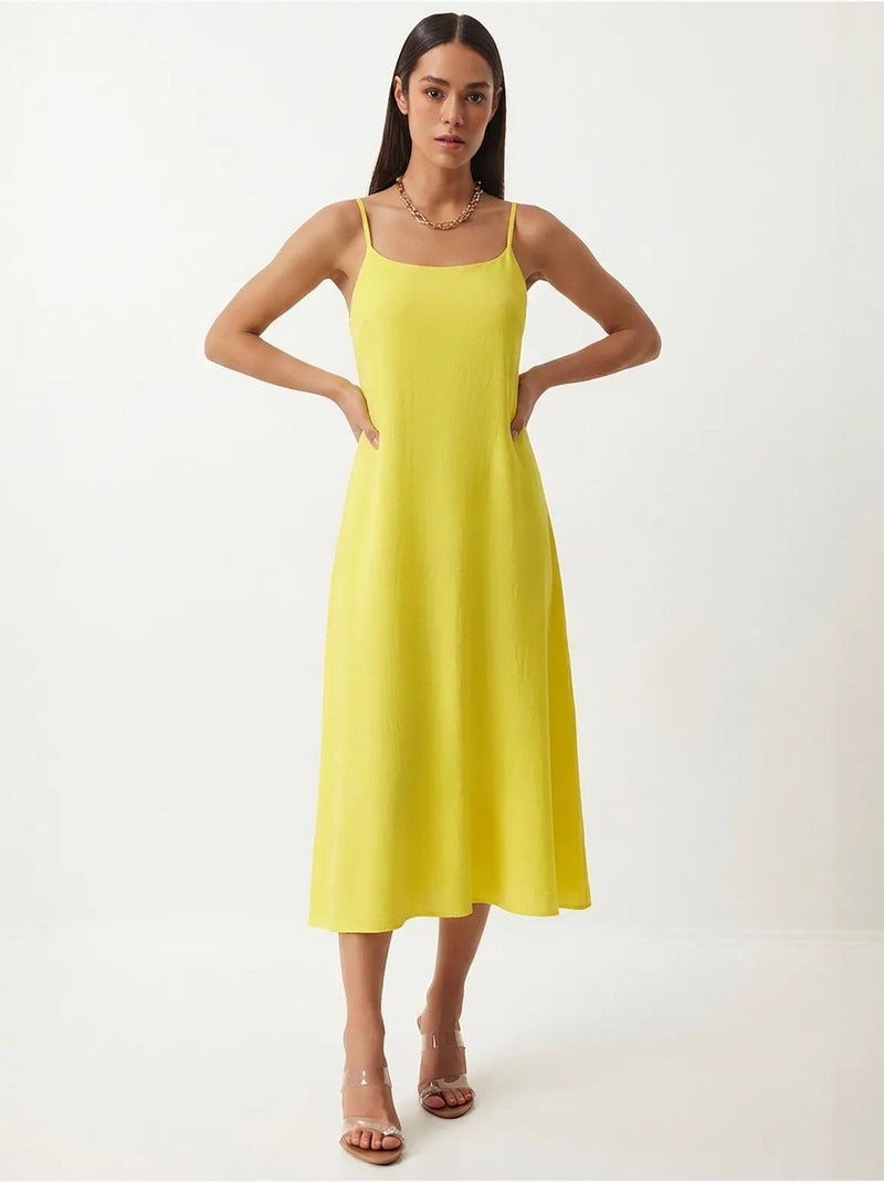 Robe slip midi en popeline de coton istanbul Jaune citron - Kiabi