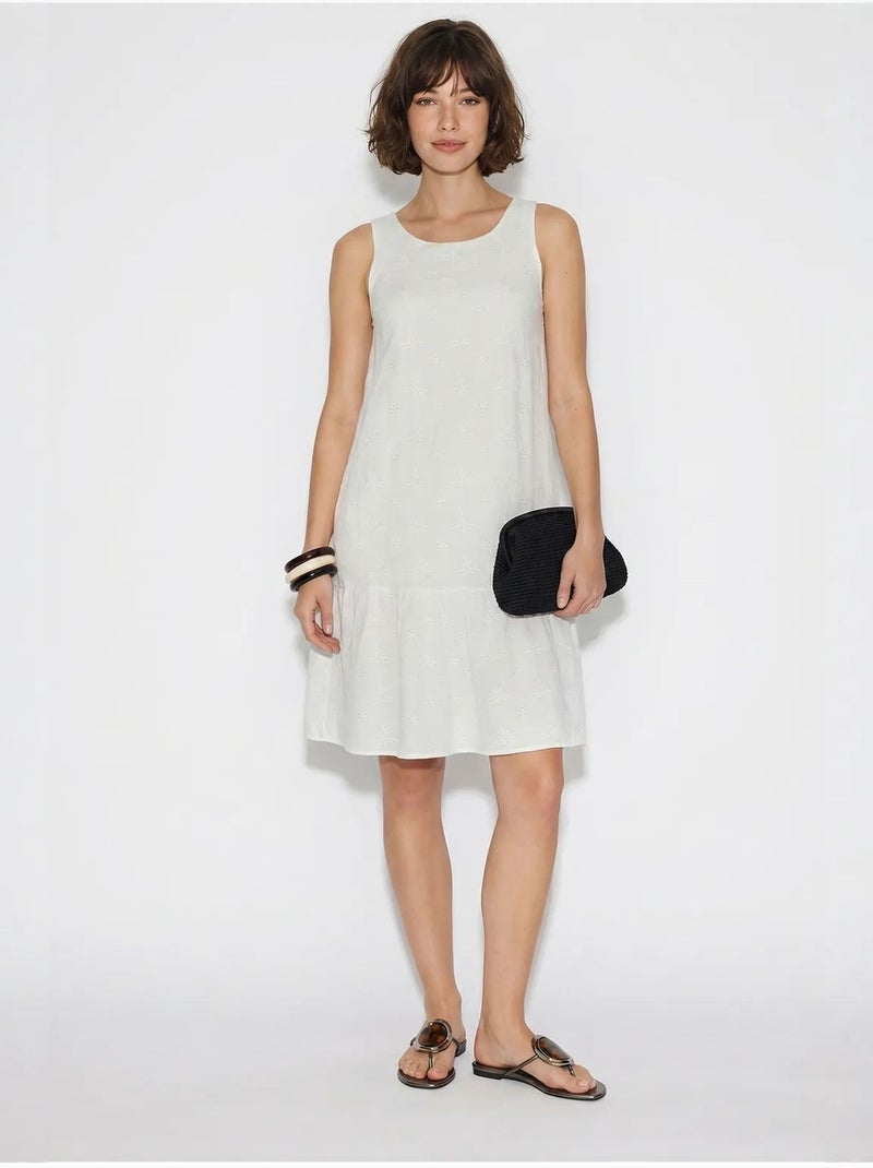 Robe smock mini en mousseline de coton brodée lucci Blanc - Kiabi