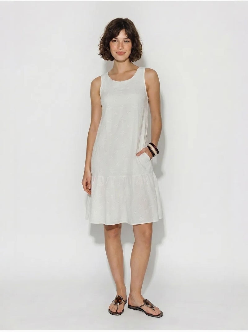 Robe smock mini en mousseline de coton brodée lucci Blanc - Kiabi