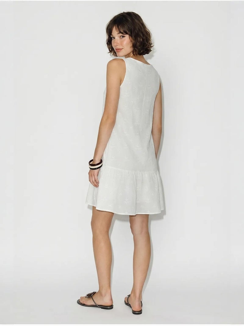 Robe smock mini en mousseline de coton brodée lucci Blanc - Kiabi