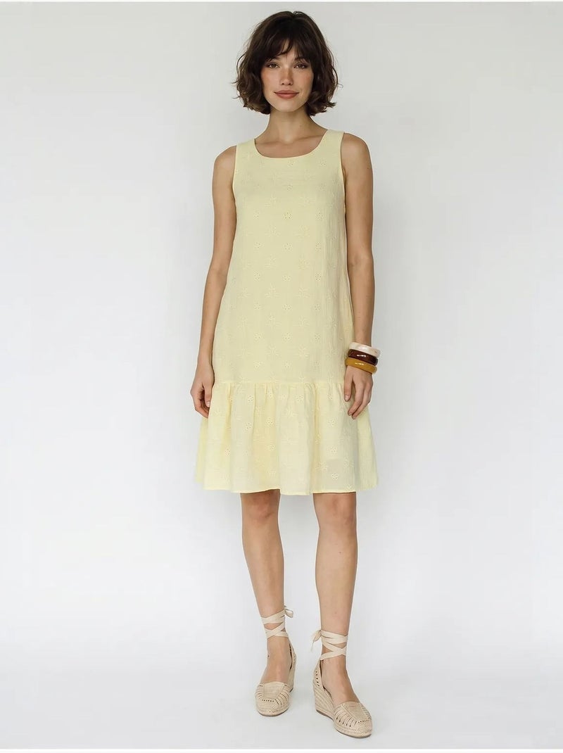 Robe smock mini en mousseline de coton brodée lucci Jaune citron - Kiabi