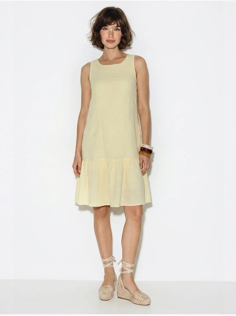 Robe smock mini en mousseline de coton brodée lucci Jaune citron - Kiabi