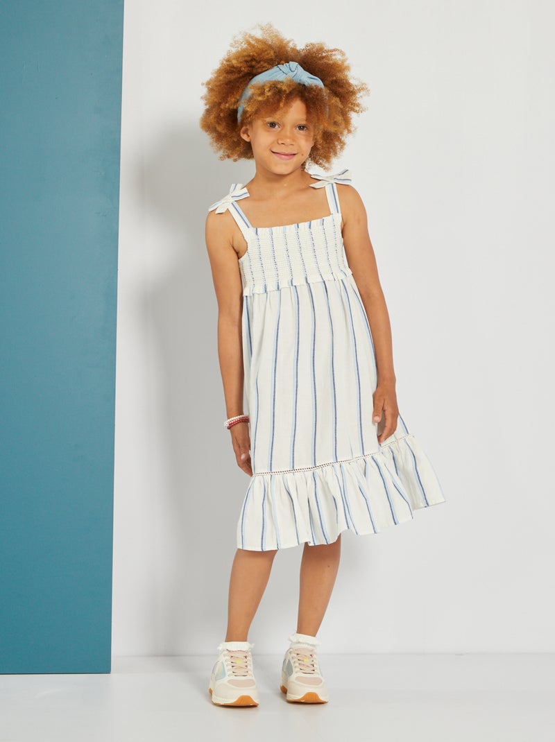 Robe smockée à bretelles Blanc - Kiabi