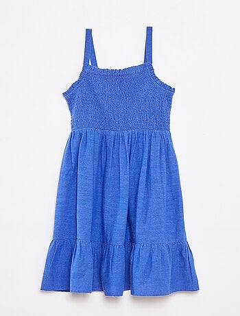 Robe smockée en lin mélangé