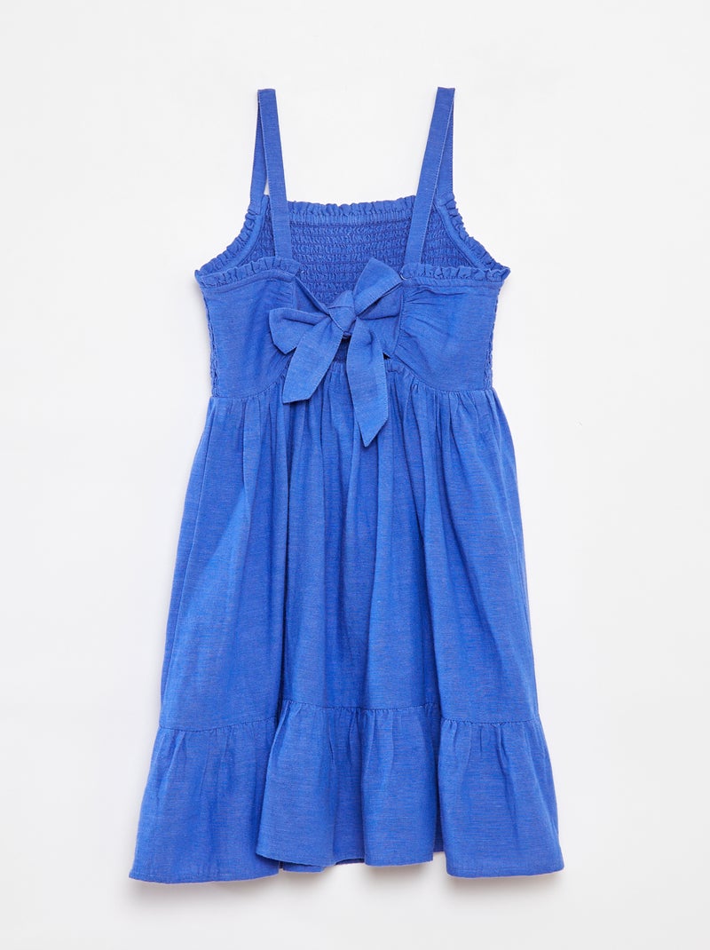 Robe smockée en lin mélangé BLEU - Kiabi