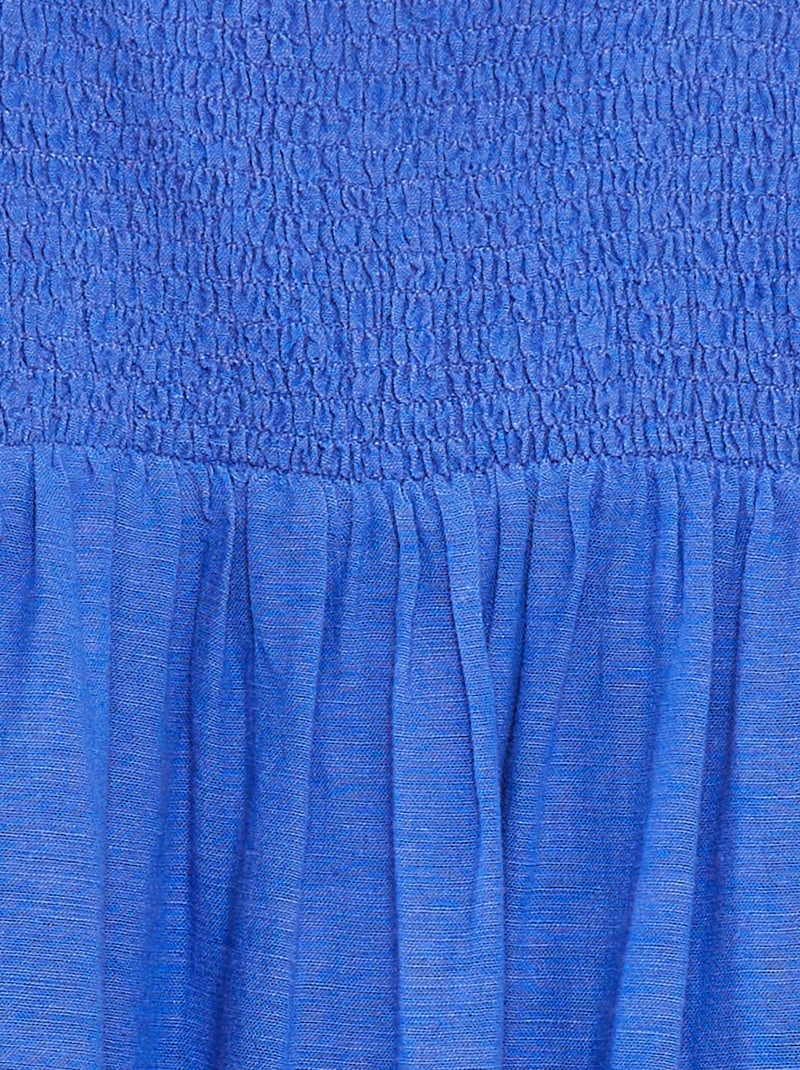 Robe smockée en lin mélangé BLEU - Kiabi