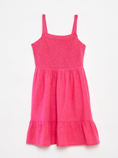 Robe smockée en lin mélangé - Kiabi