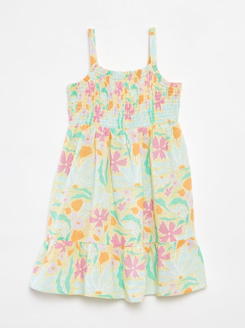 Robe smockée en lin mélangé - Kiabi