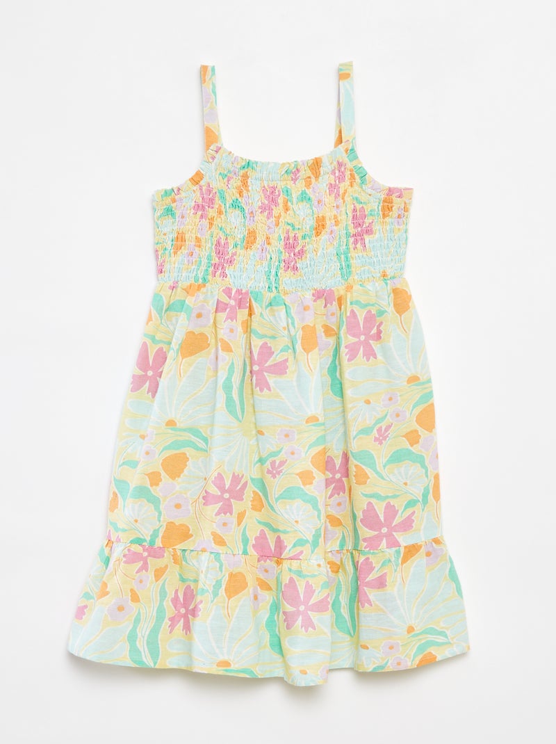 Robe smockée en lin mélangé Vert - Kiabi