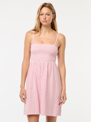 Robe smockée vichy en seersucker