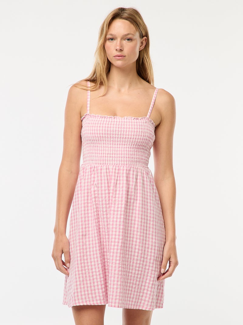 Robe smockée vichy en seersucker Rose - Kiabi