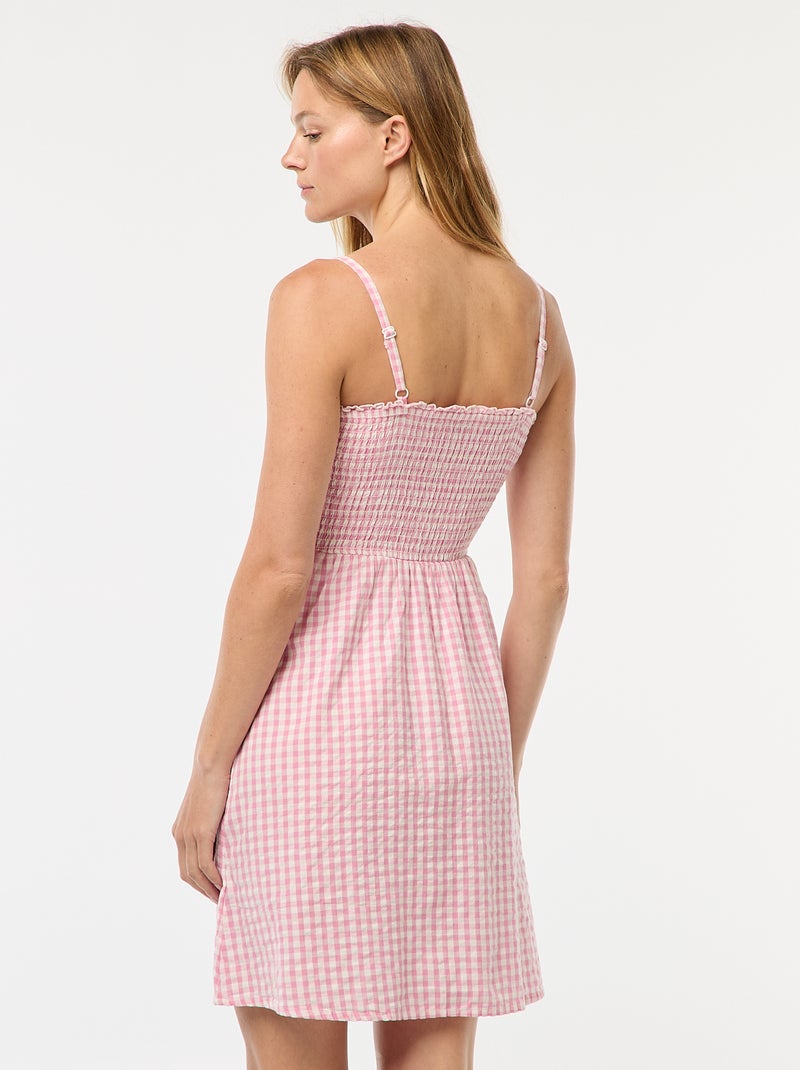 Robe smockée vichy en seersucker Rose - Kiabi