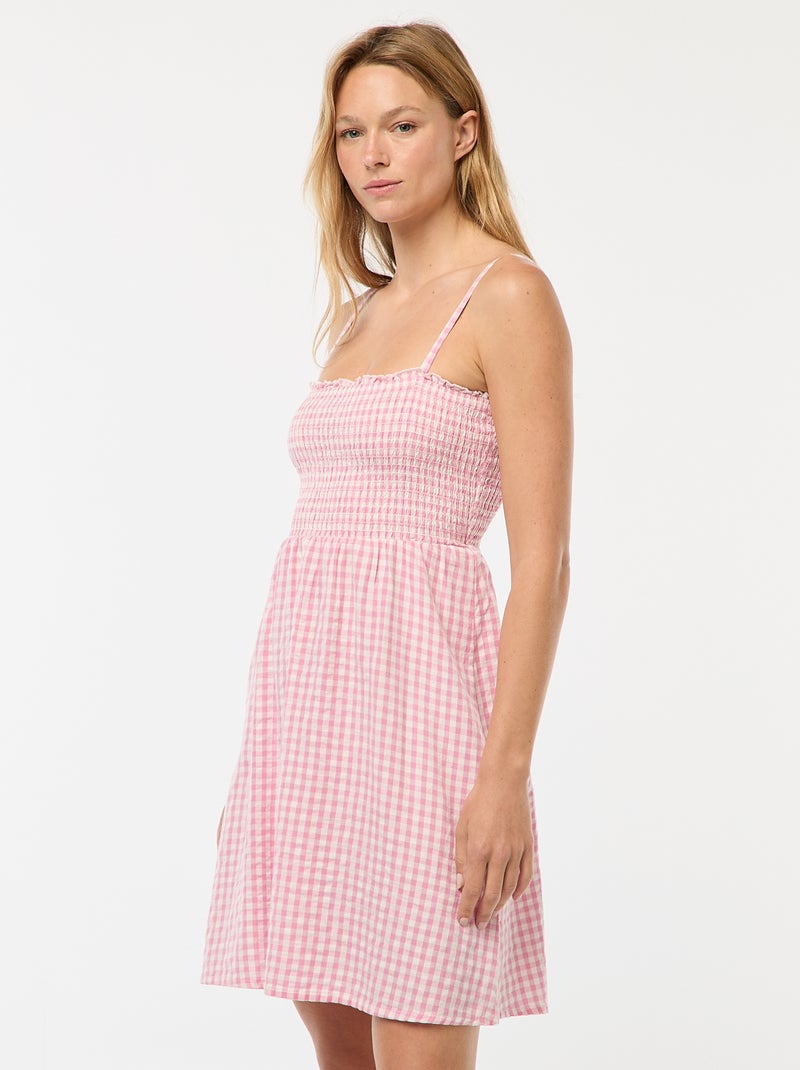 Robe smockée vichy en seersucker Rose - Kiabi