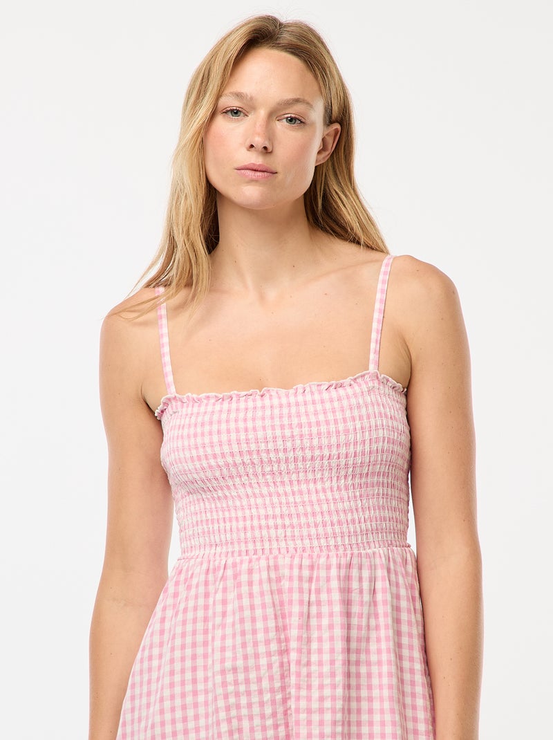 Robe smockée vichy en seersucker Rose - Kiabi