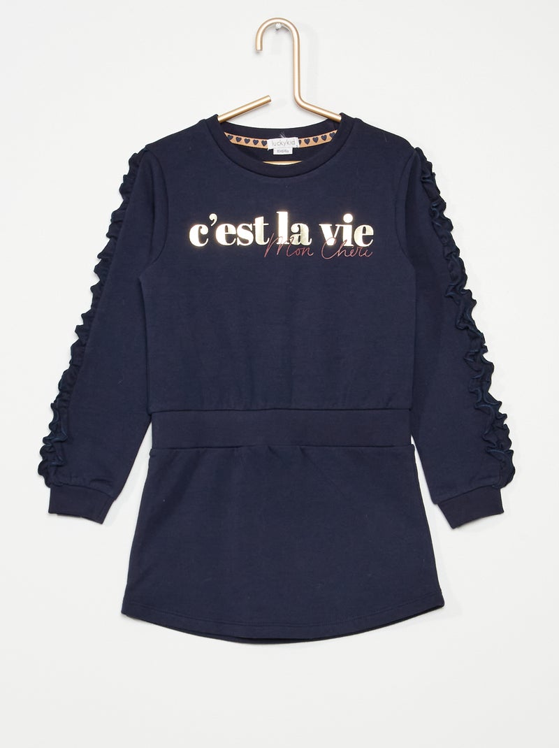 Robe sweat à volants bleu marine - Kiabi