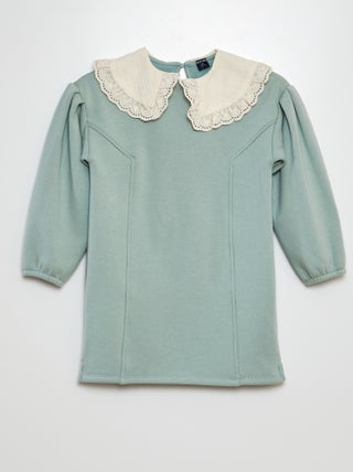 Robe sweat avec col en broderies anglaises